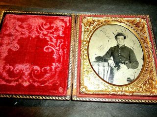 Armed Ethnic Civil War Union Soldier W/ Colt Pistol Tintype In 6th.  P.  Case