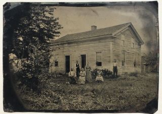 Antique 19th Century Full Plate Tintype Photograph Country Farm House