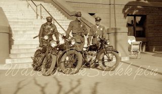 1920s Era Photo Negative Indian Motorcycle Cop Police Officer Full Leather