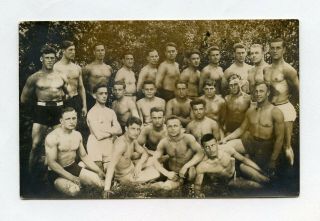 8 Old Photo Antique Nude Muscle Men Strongman Wrestling Group Rppc Snapshot Gay