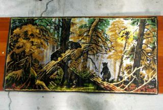 Vintage Italian Tapestry Of Bears In A Forest Scene 38 - 1/2 " X 19 - 1/2 "
