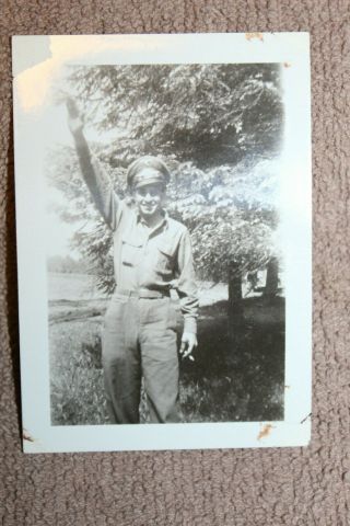 3 Rare WW2 Photographs of U.  S.  Army GI Wearing Captured Luft Visor Cap 2