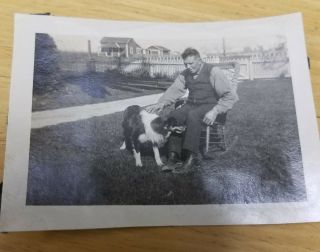 Vintage Snapshot Photo - World War Era - Old Man With His Sweet Collie Dog