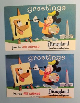 Disneyland Postcards; Art Corner Greetings; 2 Different Backs; Vintage Disney
