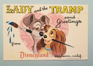 Disneyland Postcard; Art Corner Lady And The Tramp; Vintage Disney