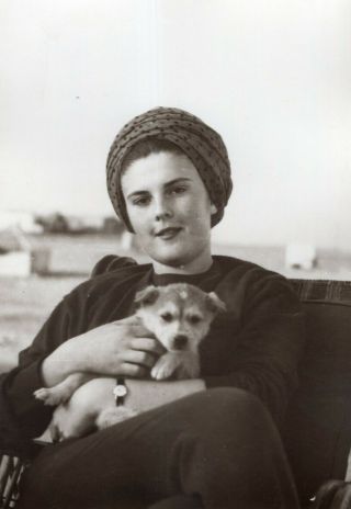 Egypt Old Vintage Photo.  Cute Curve Lady With Dog
