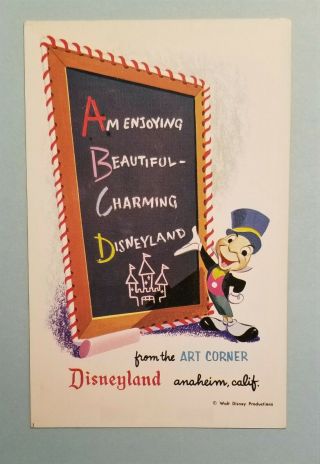 Disneyland Postcard; Art Corner Jiminy Cricket; Vintage Disney