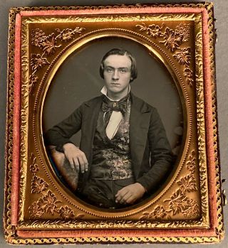 1/6 Plate Daguerreotype Of A Handsome Young Man With Fancy Vest,  Sharp Focus