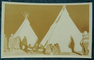 Vintage 1928 Sioux Native American Rppc Real Photo Indian Camp Bell 716