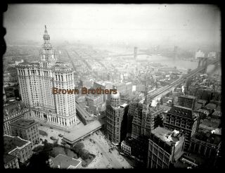 1920s York City Skyline Aerial View Bridges Glass Photo Camera Negative 3
