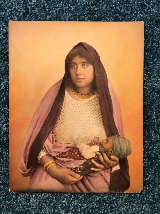 19c Hand Colored Large Albumen Photo By Lekegian,  Arab Woman And Child