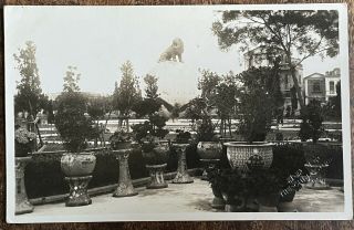 Vintage Rppc View Of Lion Seated On Globe Bird Supports Amoy Xiamen China 1930’s