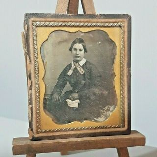 Antique Sixth Plate Daguerreotype Early Photograph Of Young Woman Old Photo Case