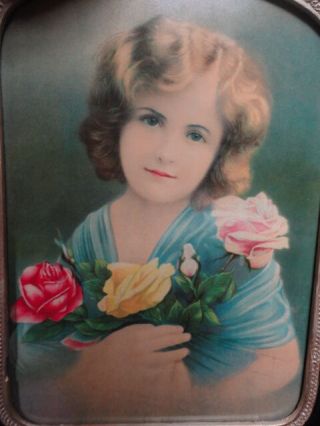 Girl Child Photo with Roses Wooden Black & Gold Frame 14.  5 x 18.  5 Vintage 3