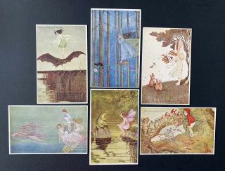 Vintage Fantasy Fairy Postcards Set Of 6 A/s Outhwaite " Elves,  Fairies " S 76