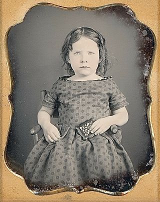 Young Girl Holding Rare Tortoise Shell Case Pearl 1/9 Plate Daguerreotype G575