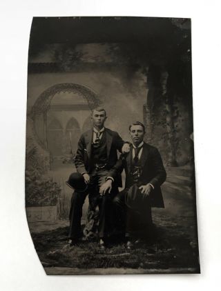 Antique Tin Type Of Two Well Dressed Men Hand On Knee Gay Interest Victorian Era