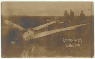 Old Real Photo Military Postcard Wwi World War One German Airplane Broken Down