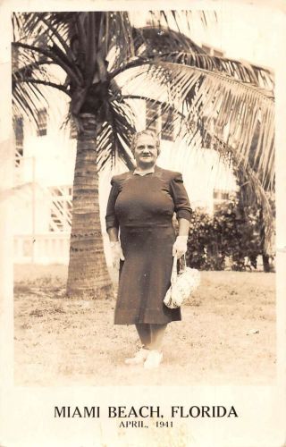 Miami Beach Florida Woman With Purse Real Photo Vintage Postcard Aa36338