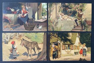 Vintage Fairy Tale Postcards (4) Meissner & Buch Series 1874 A/s Paul Hey