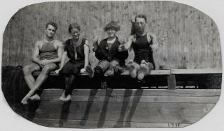 Old Photo Women & Men Swimsuits Exercise Feet Shoe Soles Bradley Beach Nj 1910s