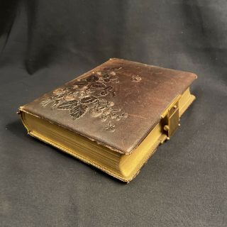 Antique 1800’s Cabinet Card Photo Album Full W/ Brass Clasp,  Leather Cover