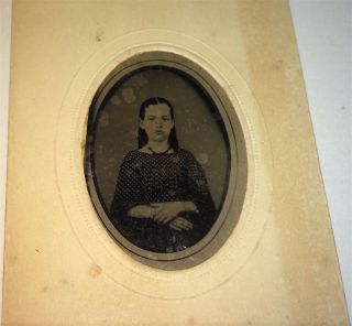Antique Victorian American Adorable Girl,  Fashion Dress Old Tintype Photo Us