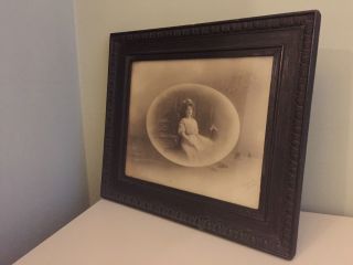 Old Antique Vintage Black Carved Oak Frame Framed Black White Photograph 35x30cm