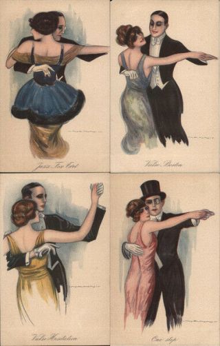 Giovanni Nanni Set Of 4: Art Deco Couples Dancing Postcard Vintage Post Card