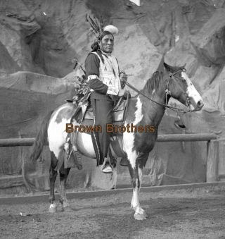 1900s Native American Indian Pawnee Brave Horseback Glass Photo Camera Negative