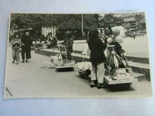 Vintage Real Photo Pc Scene Of Public Square Kowloon Hong Kong Street Sellers