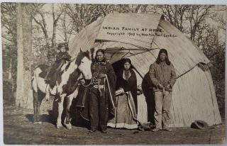Rppc Native American Indian Family At Home 1909 Antique/vintage Photo Postcard