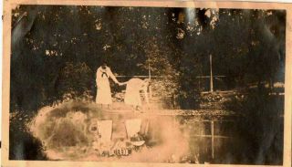 Old Vintage Antique Photograph Two Woman Holding Hands By The Pond