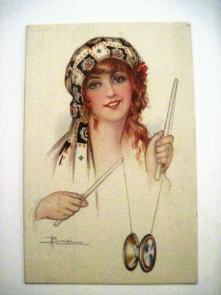Lovely Vintage Postcard By Art Nouveau Artist Adolfo Busi W/ Woman W/ Red Hair