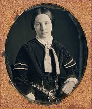 Pretty Light Eyed Young Lady With Patterned Ribbons 1/6 Plate Daguerreotype G984