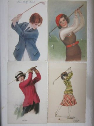 Vintage Golf Ladies Postcards European 1920 - 30s