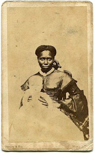 Black Nanny In Dress Holding White Baby 1860s Civil War Era Cdv Photo