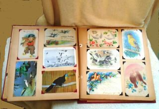 Vintage Scrapbook 125 Postcards Various Ages Animals Holidays Travel None Pasted 2