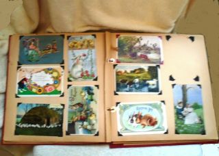 Vintage Scrapbook 125 Postcards Various Ages Animals Holidays Travel None Pasted 3