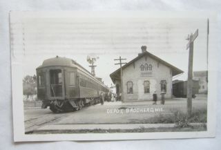 Vintage Rppc Real Photo Postcard Rp Railroad Station Depot Train Broadhead Wi Rr