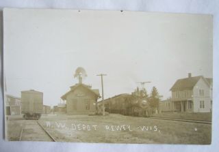 Vintage Rppc Real Photo Postcard Rp Railroad Station Depot Train Rewey Wi Wis Rr