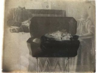Antique Glass Plate Negative 4”x5”post Mortem Deceased Baby Girl In Casket