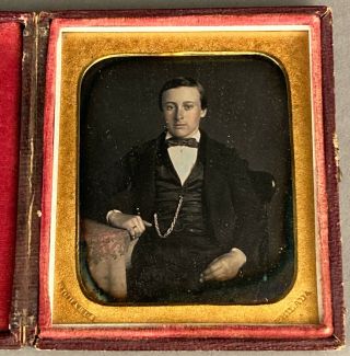 1/6 Plate Daguerreotype Handsome Young Man,  Light Tinting,  By Richards,  Philada.