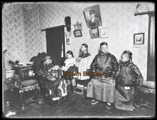 1900s York Chinatown Chinese Family @ Home Glass Photo Camera Negative Bb