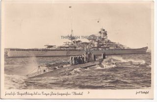 Ww2 Postcard German U - Boat & Tirpitz ? Kriegsmarine Photo Card 1939