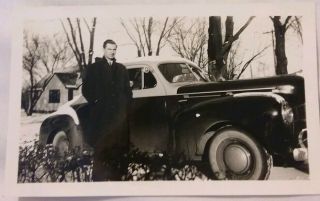Vintage Old 1940 Photo Of Handsome Man & Dodge Car Automobile Ran Hood Ornament