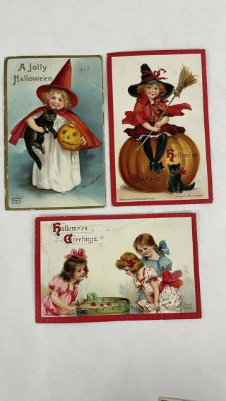 3 Vintage 1900’s Antique Embossed Halloween Postcards Clapsaddle Brundage