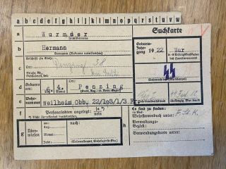 Ww2 German Waffen Ss Service Card From Office,  Units And Dates Of Soldier.