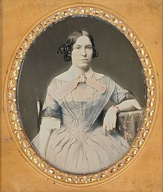 Identified Pretty Young Lady Wearing Tinted Dress 1/6 Plate Daguerreotype G710