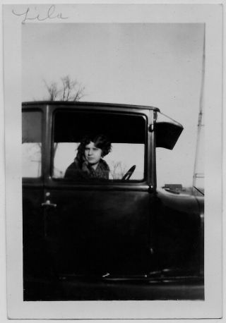 Old Photo Woman Looking Out Car Window 1920s